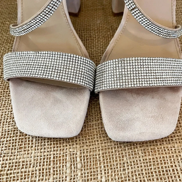 Steve Madden Varali Nude Rhinestone Block Heel Suede Sandals Size 10 - Picture 9 of 13